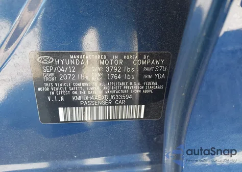 2013 Hyundai Elantra Gls (Ulsan Plant) z USA, uszkodzony, nr VIN KMHDH4AEXDU633594